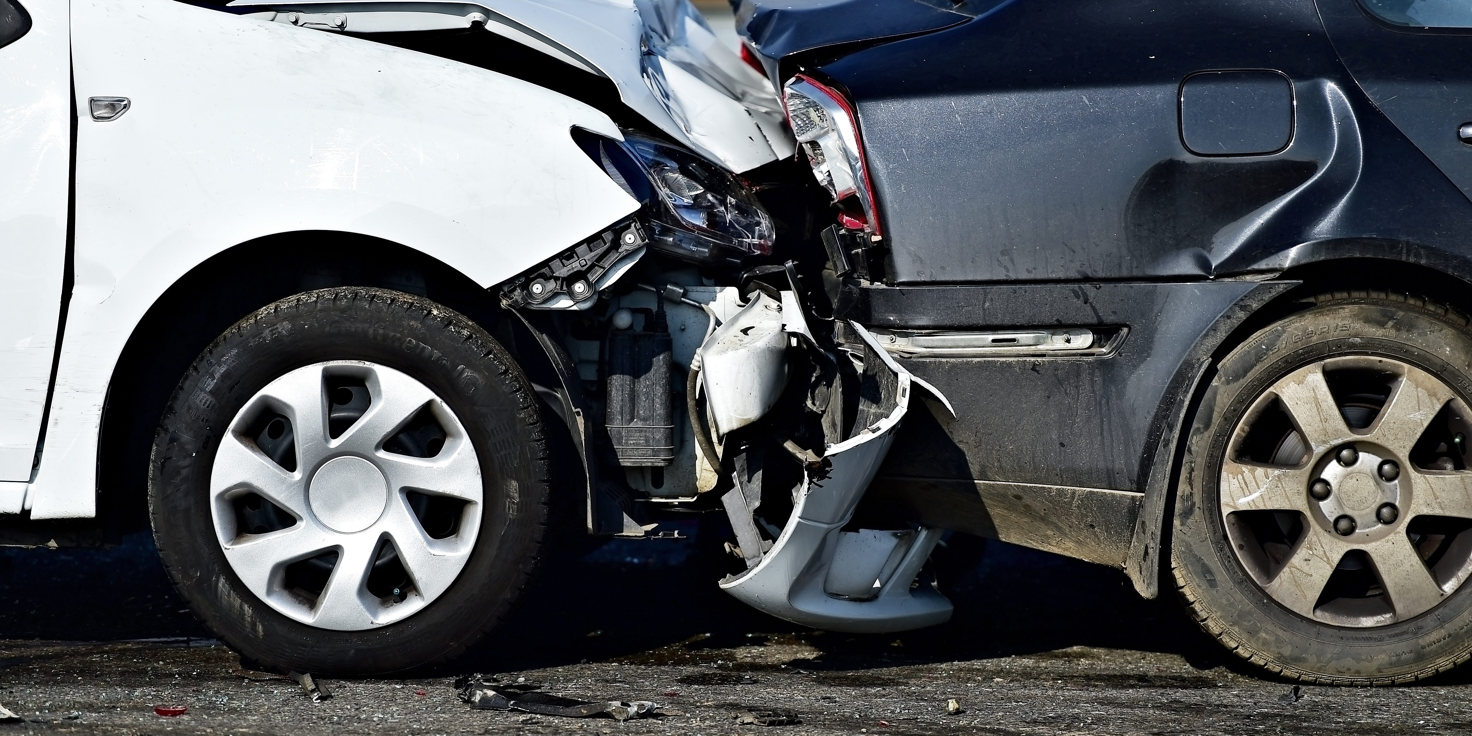 Detail with damage automobile after a car crash accident