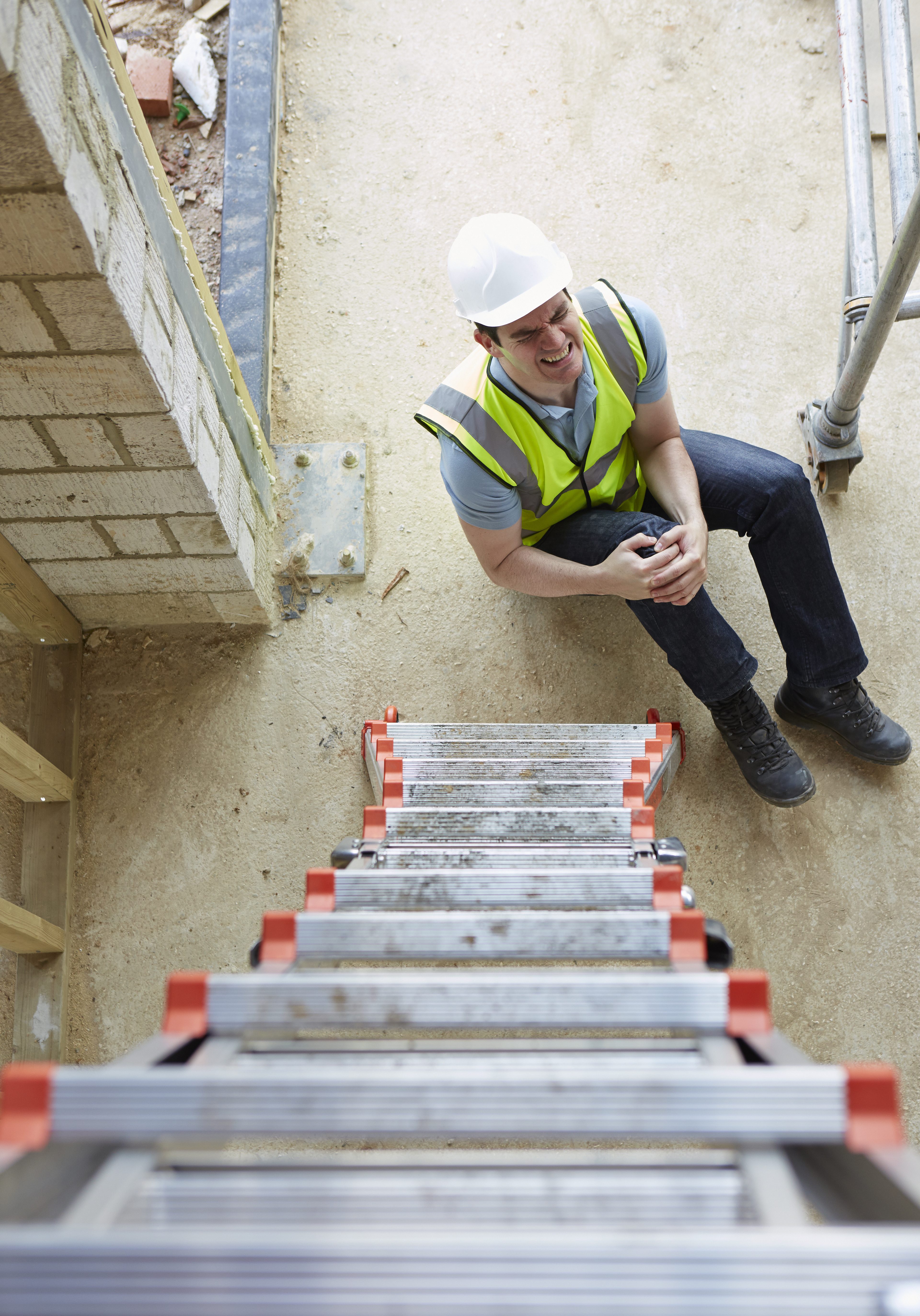 Construction Worker Falling Off Ladder And Injuring Leg